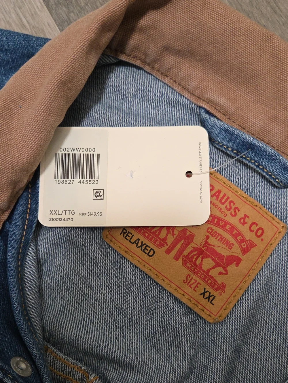 NWT Levi's Blue Denim Field Jacket Tan Corduroy Collar 100% Cotton Utility Chore - Picture 8 of 9